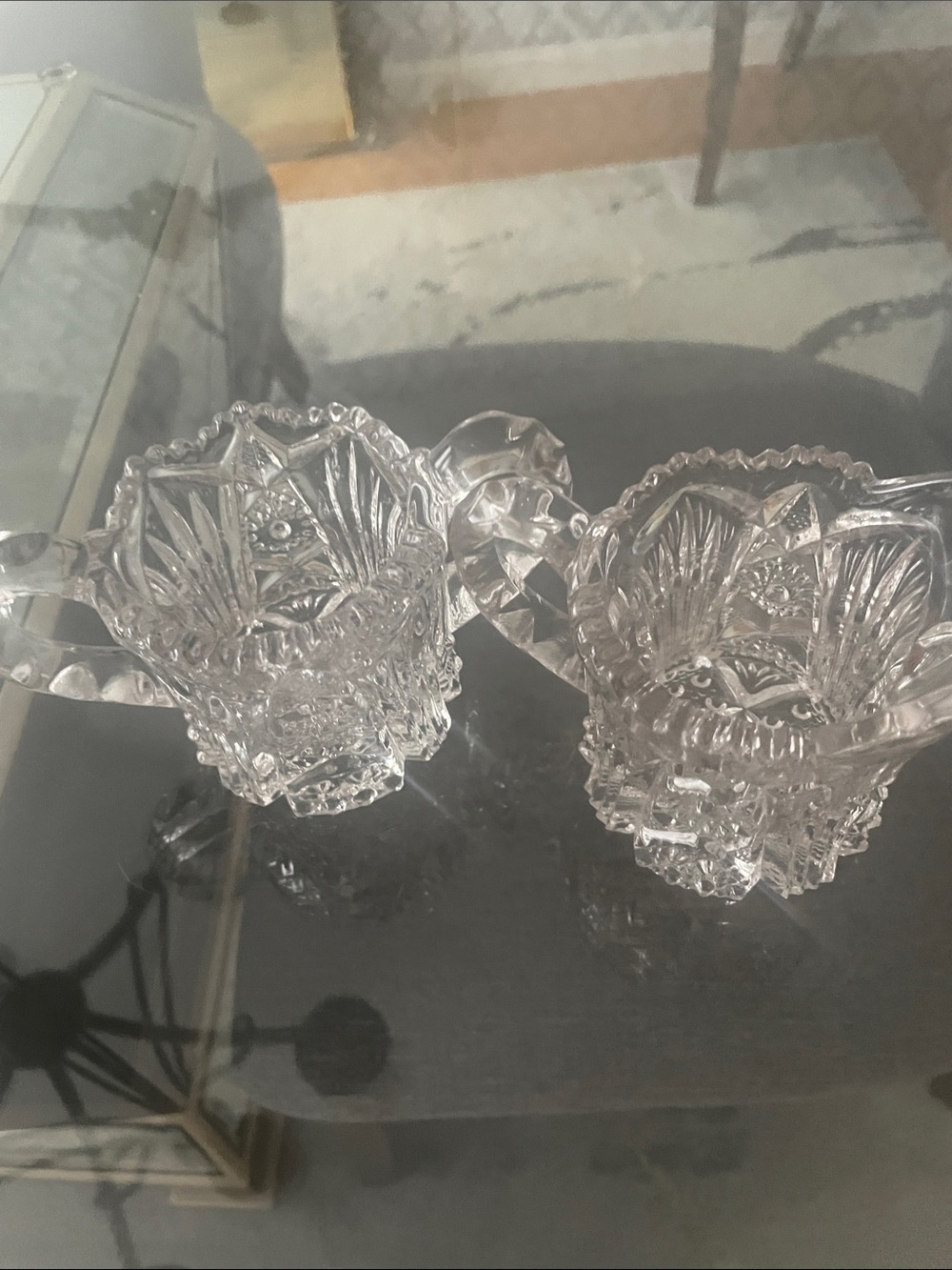 Vintage Clear Glass Creamer and Sugar Set